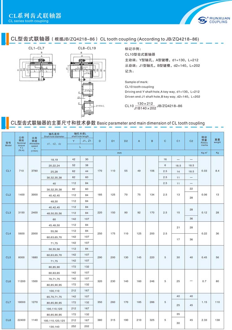 CL系列齿式联轴器参数1