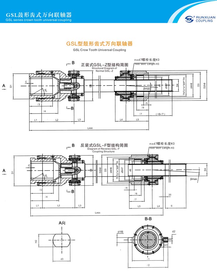 GSL系列鼓形齿式联轴器示意图